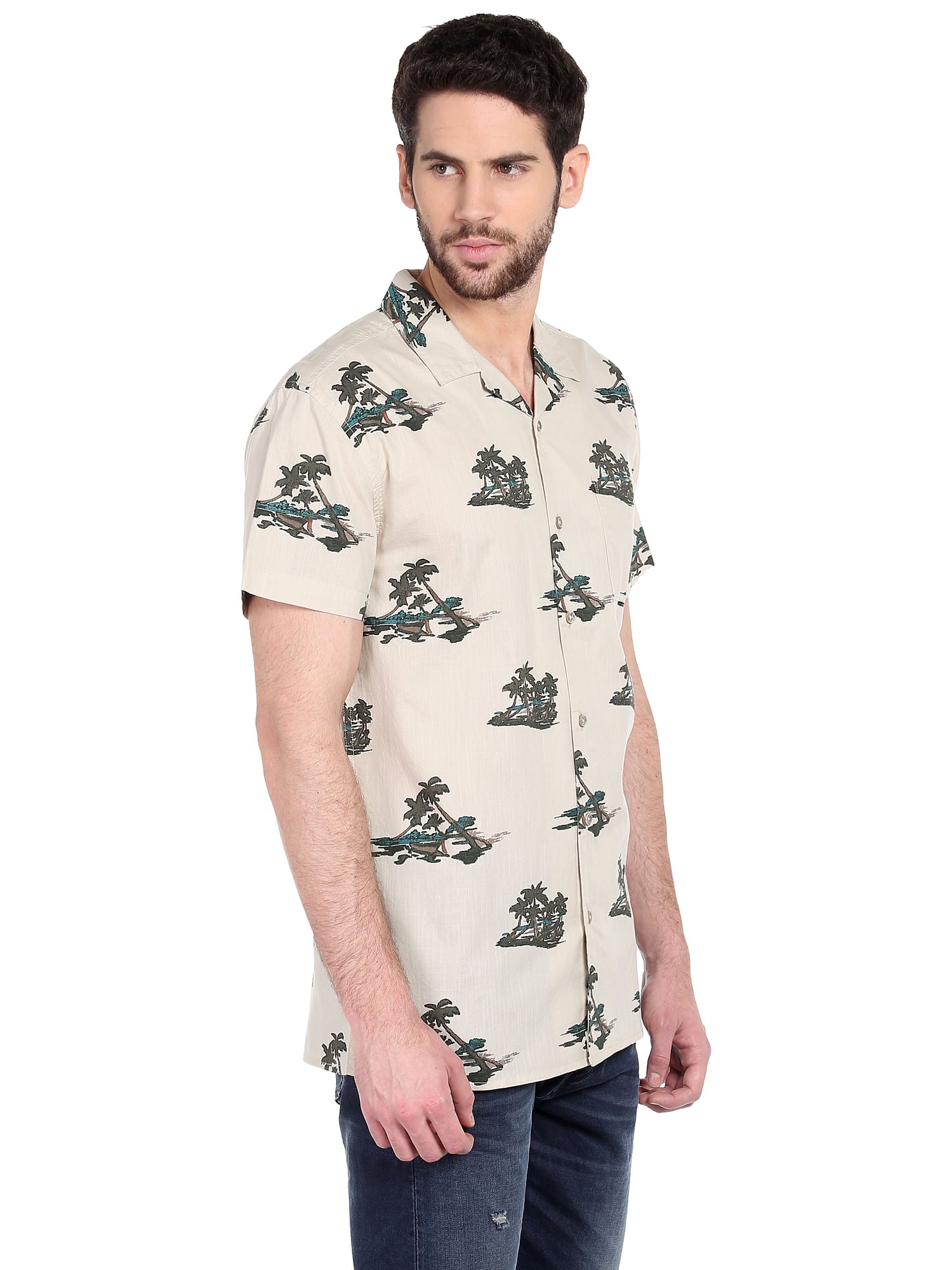 Beige Palm Print Shirt