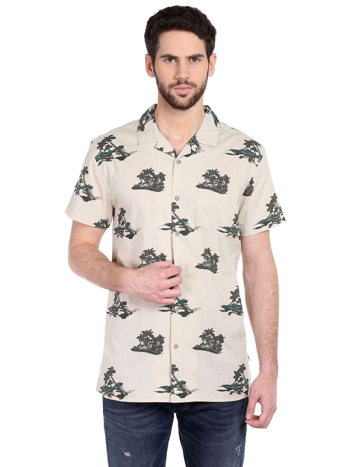 Beige Palm Print Shirt - S