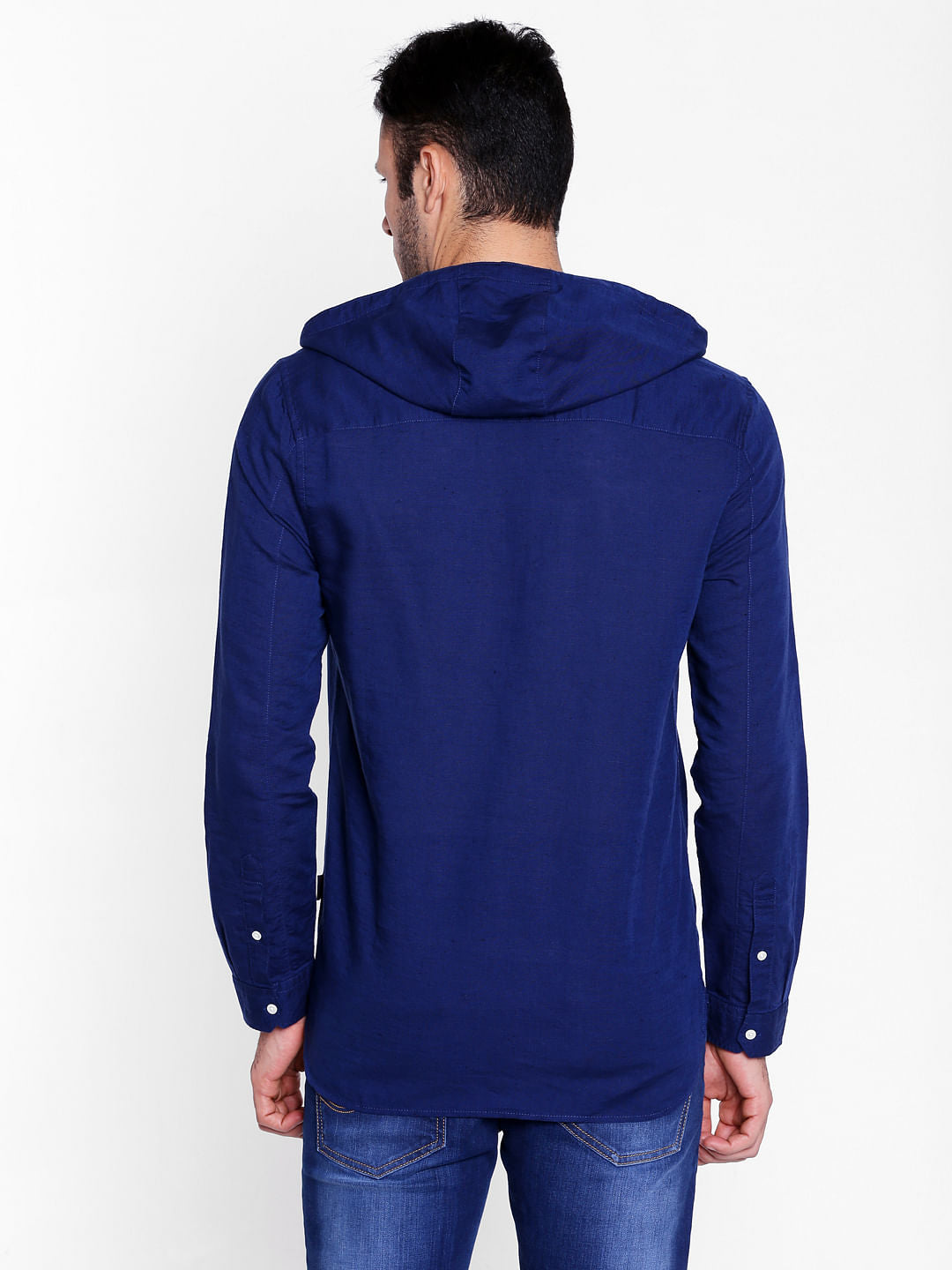 Dark Blue Linen Hoodie Shirt