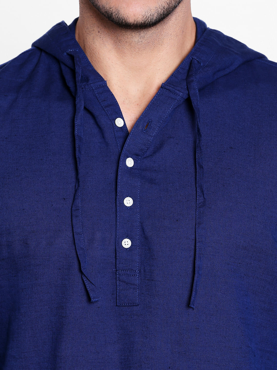 Dark Blue Linen Hoodie Shirt