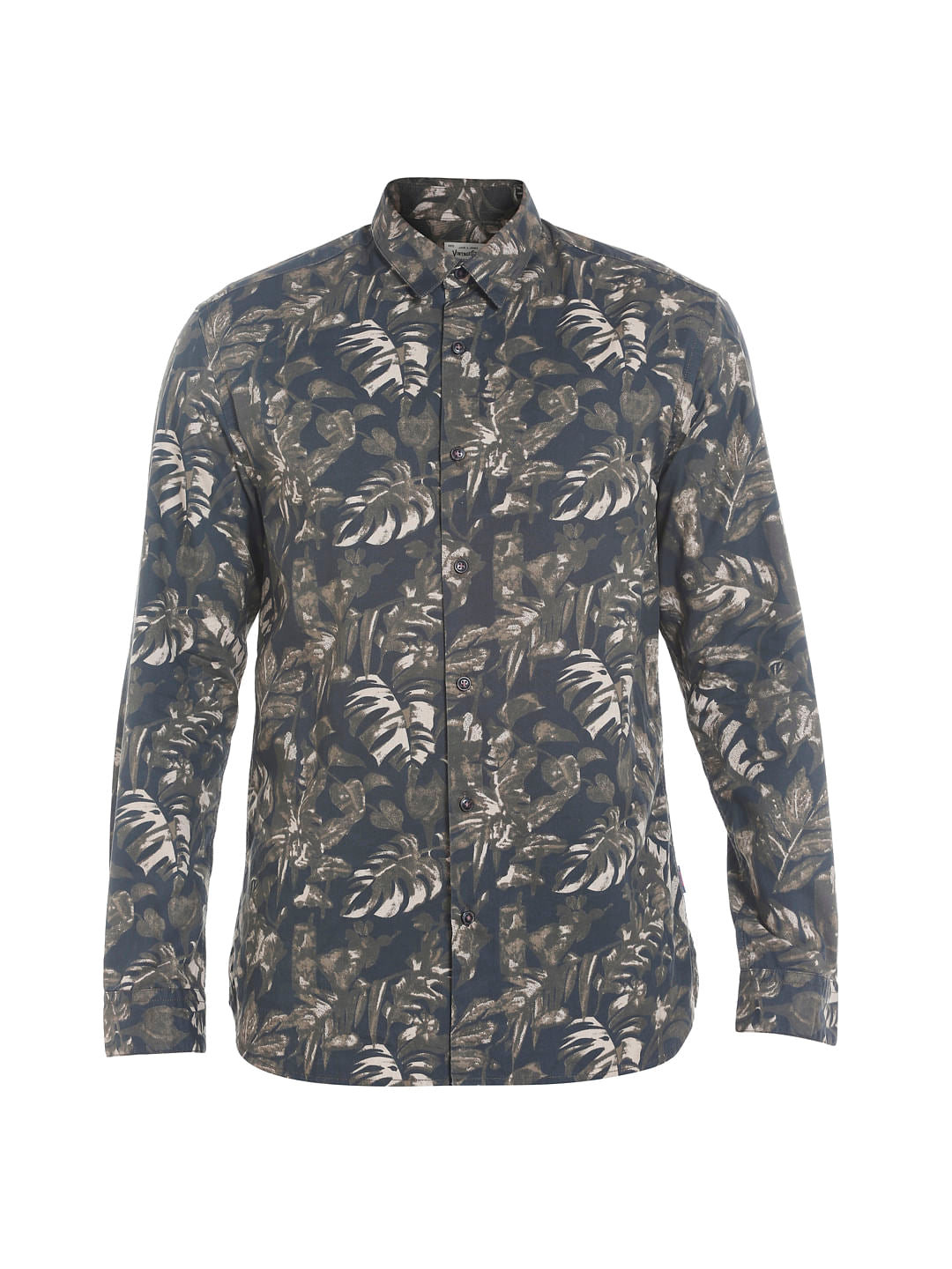 Black Tropical Print Long Sleeves Shirt