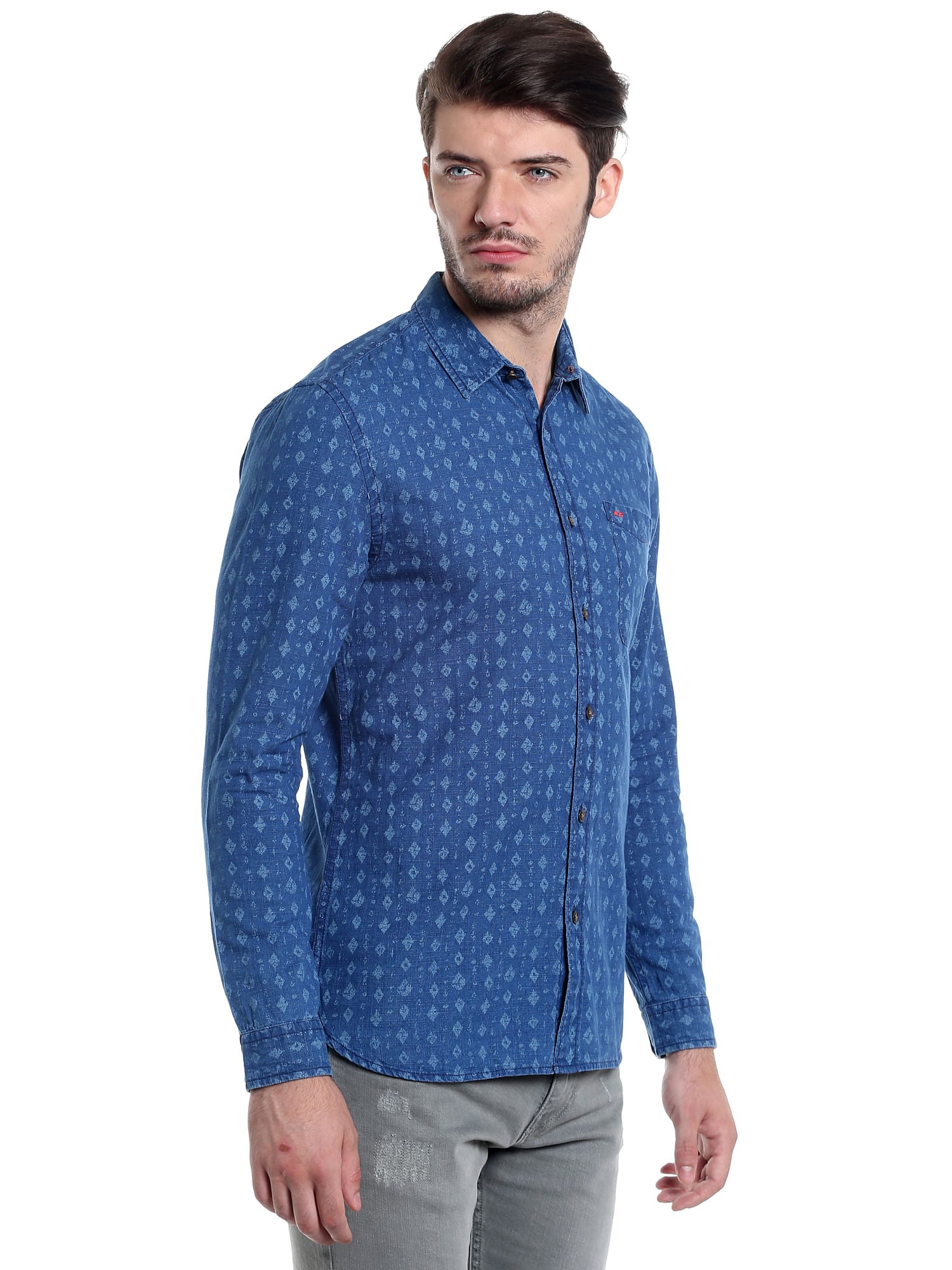 Blue Printed Slim Fit Shirt