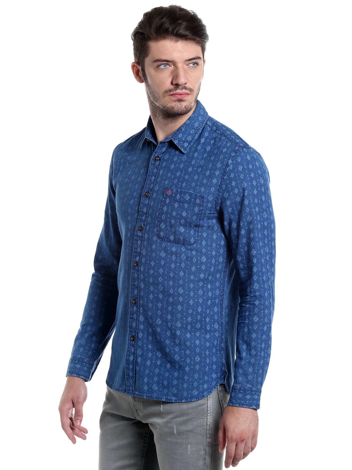 Blue Printed Slim Fit Shirt