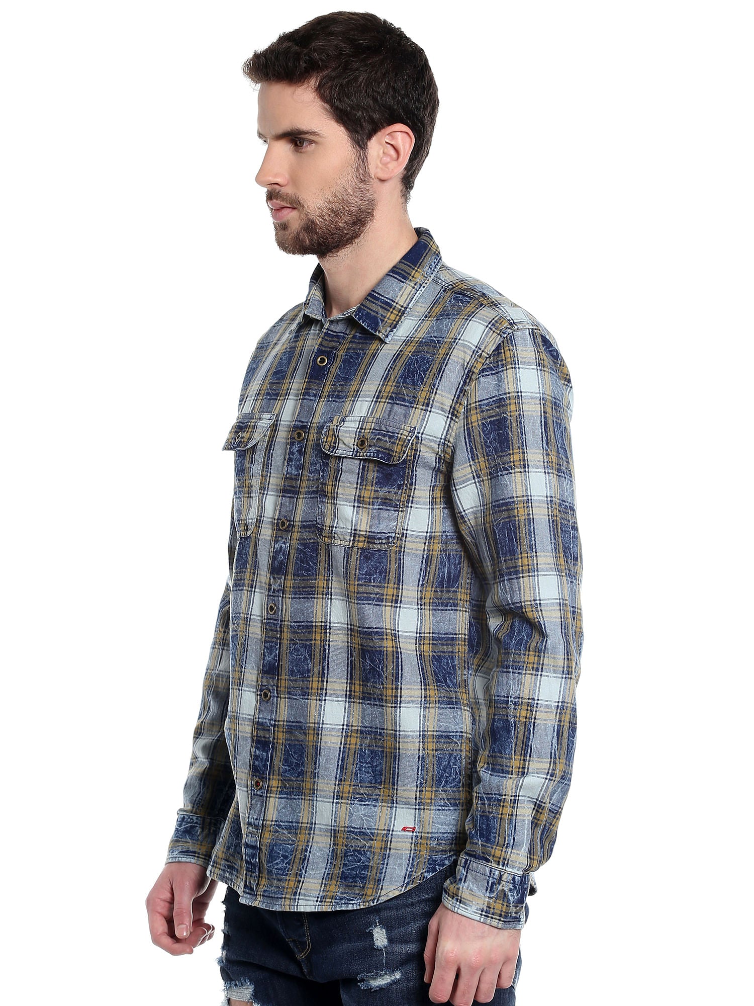 Beige Check Slim Fit Shirt