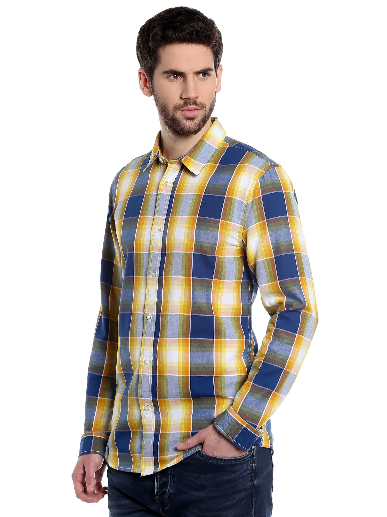 Yellow Check Slim Fit Shirt