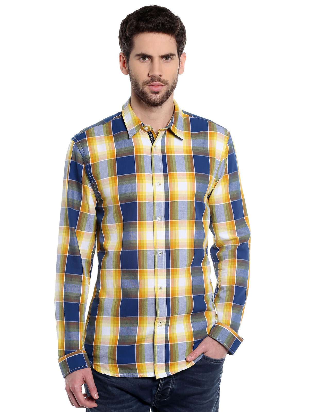 Yellow Check Slim Fit Shirt - S