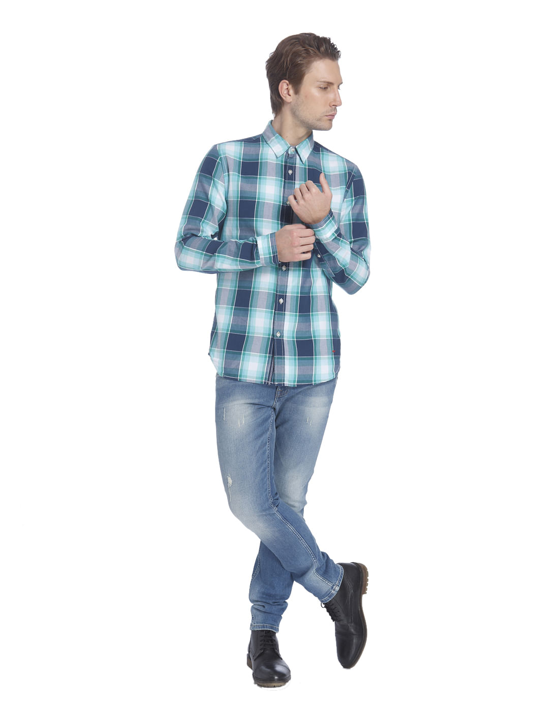 Turquoise Check Slim Fit Shirt