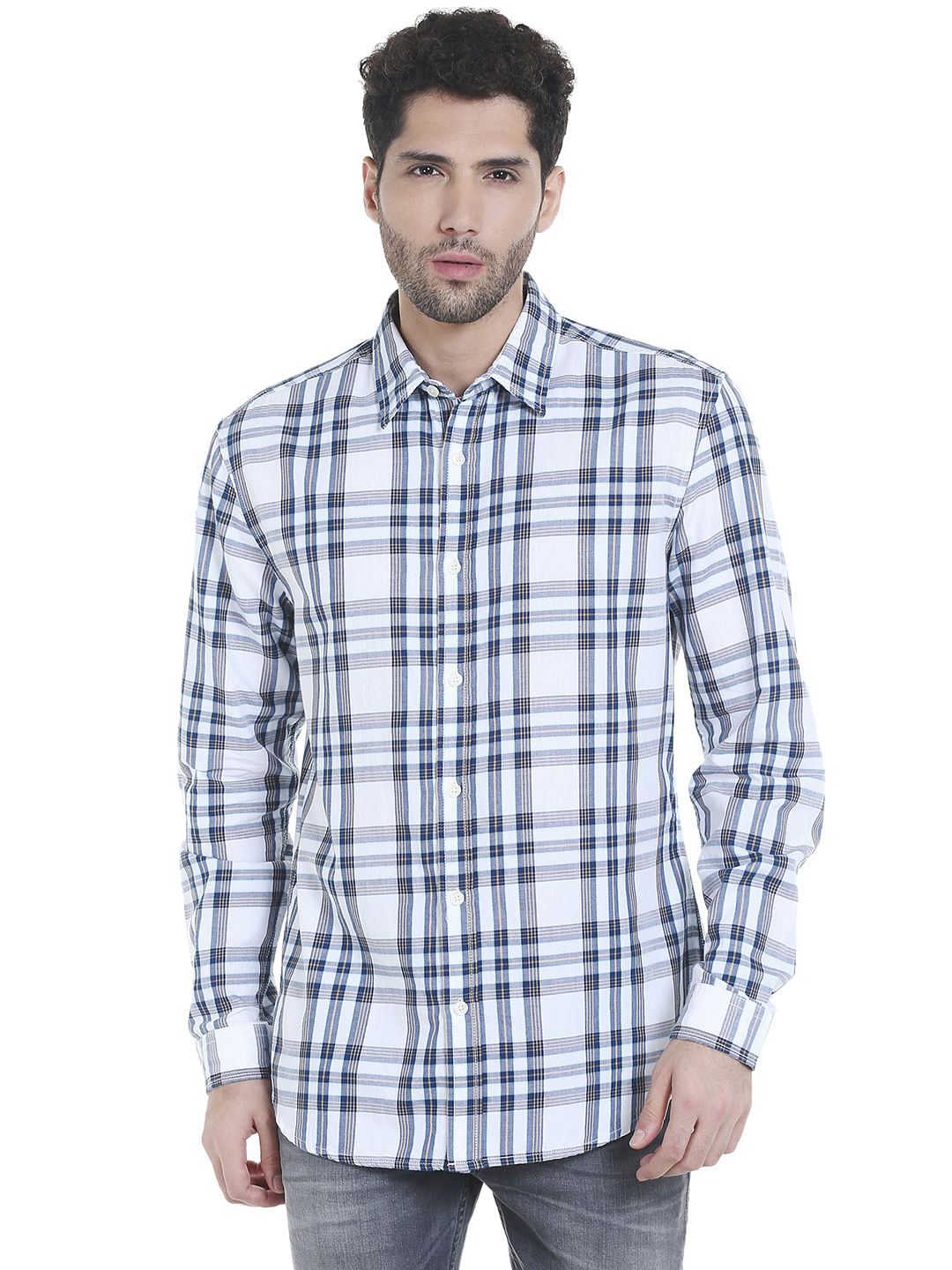 White Check Slim Fit Shirt - S