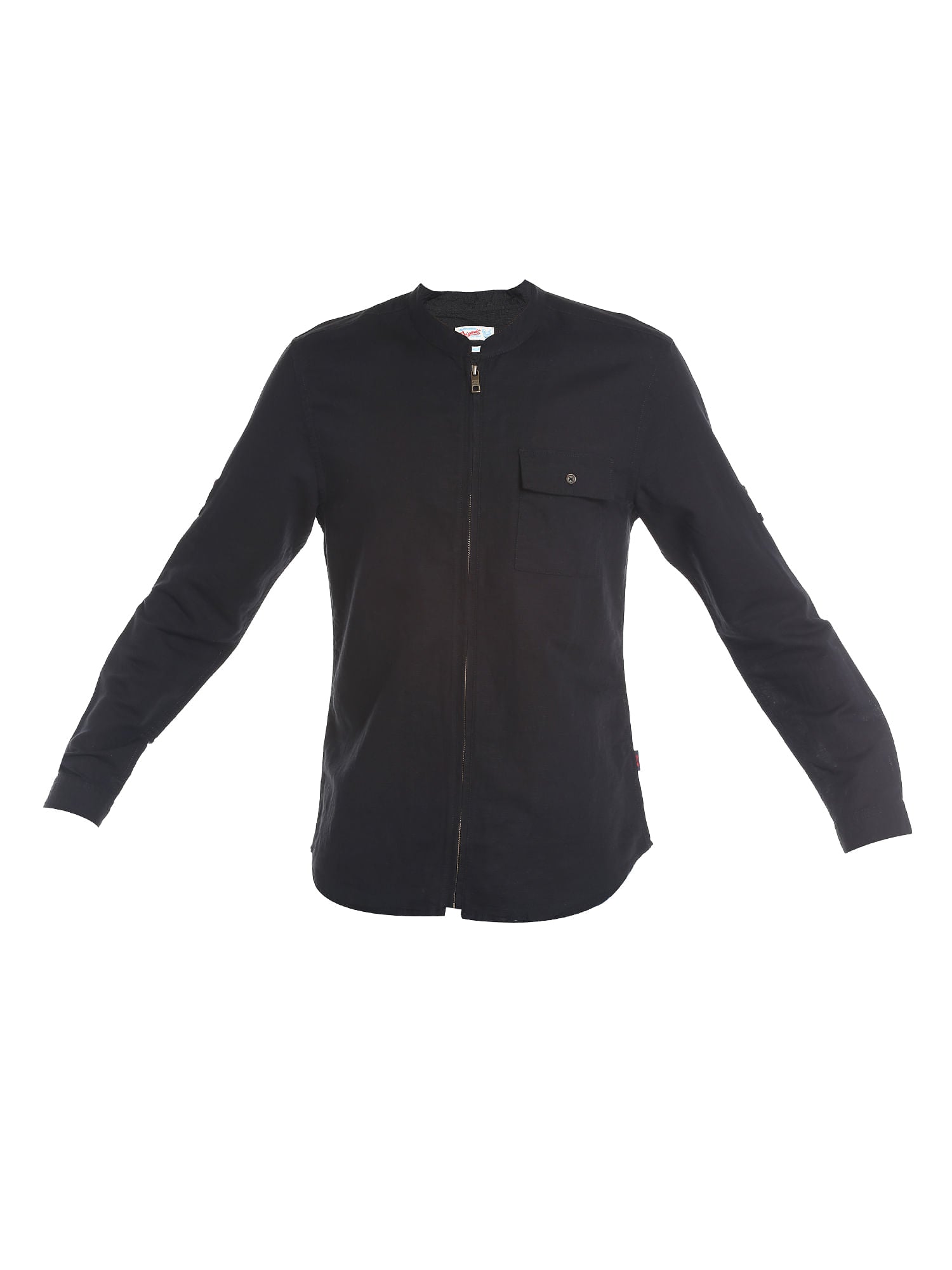 Black Linen Zip Up Slim Fit Shirt