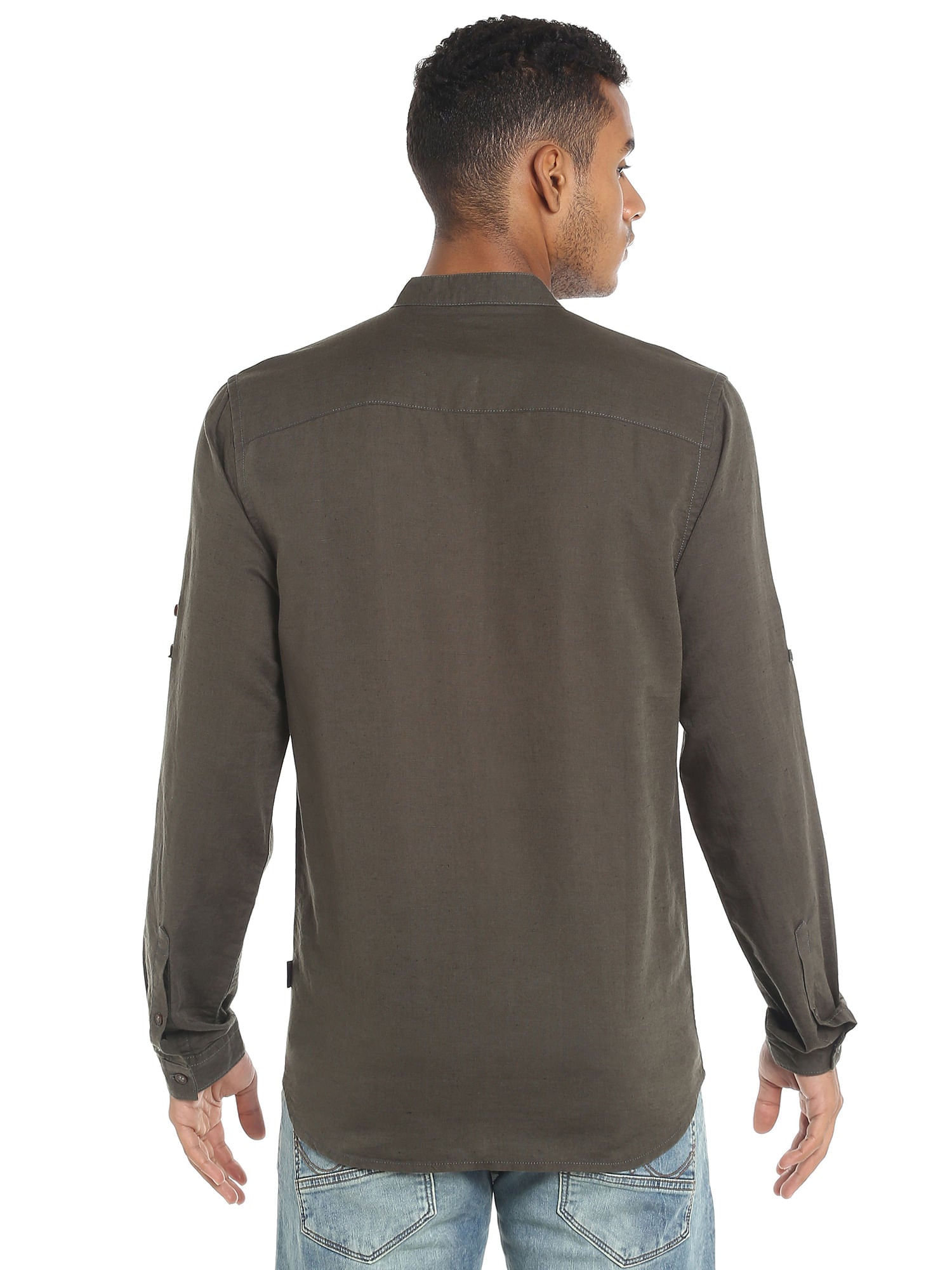 Dark Grey Zip Up Linen Shirt