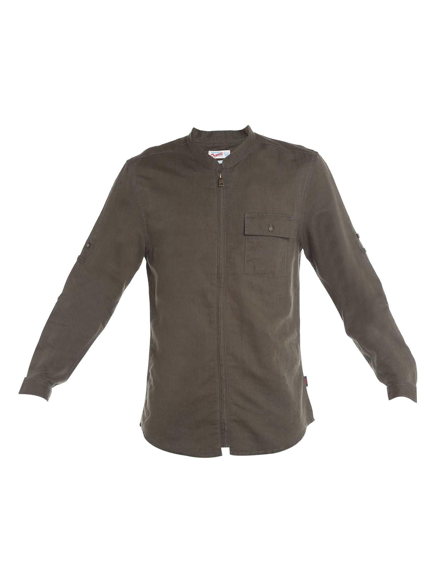 Dark Grey Zip Up Linen Shirt
