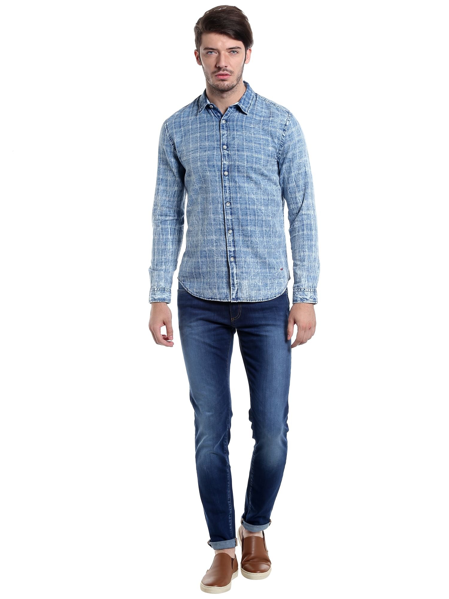 Light Blue Denim Check Shirt