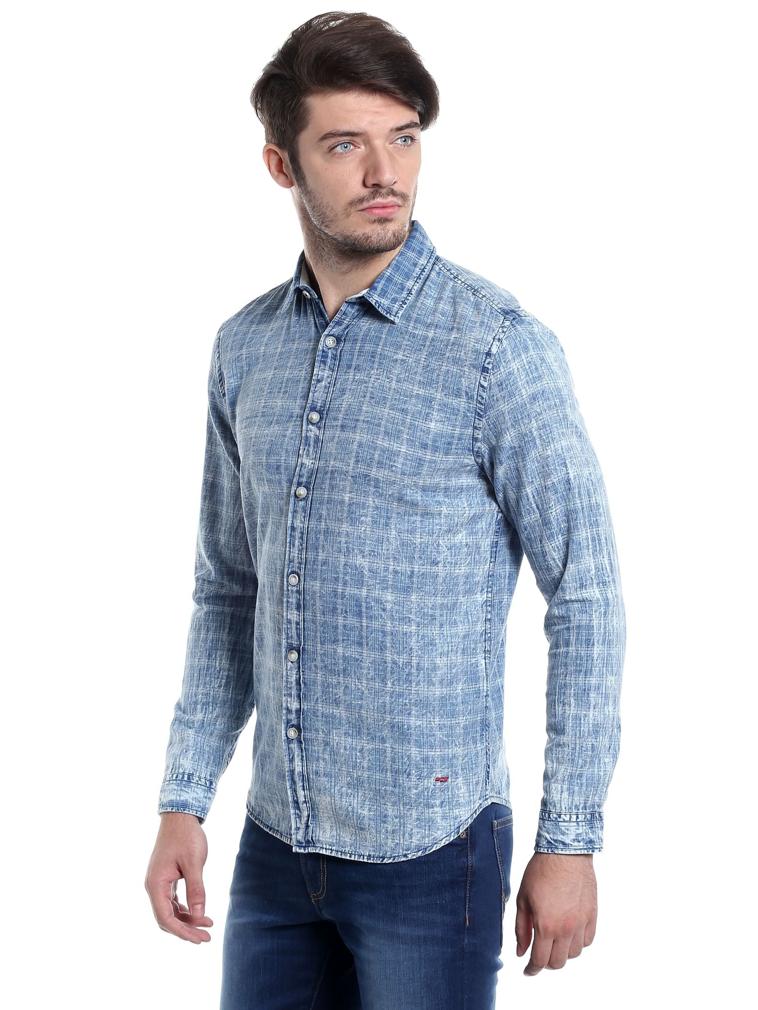Light Blue Denim Check Shirt