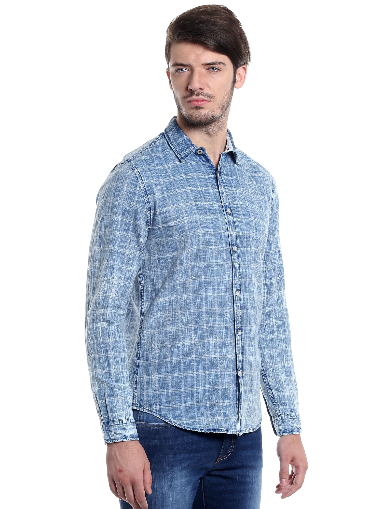Light Blue Denim Check Shirt