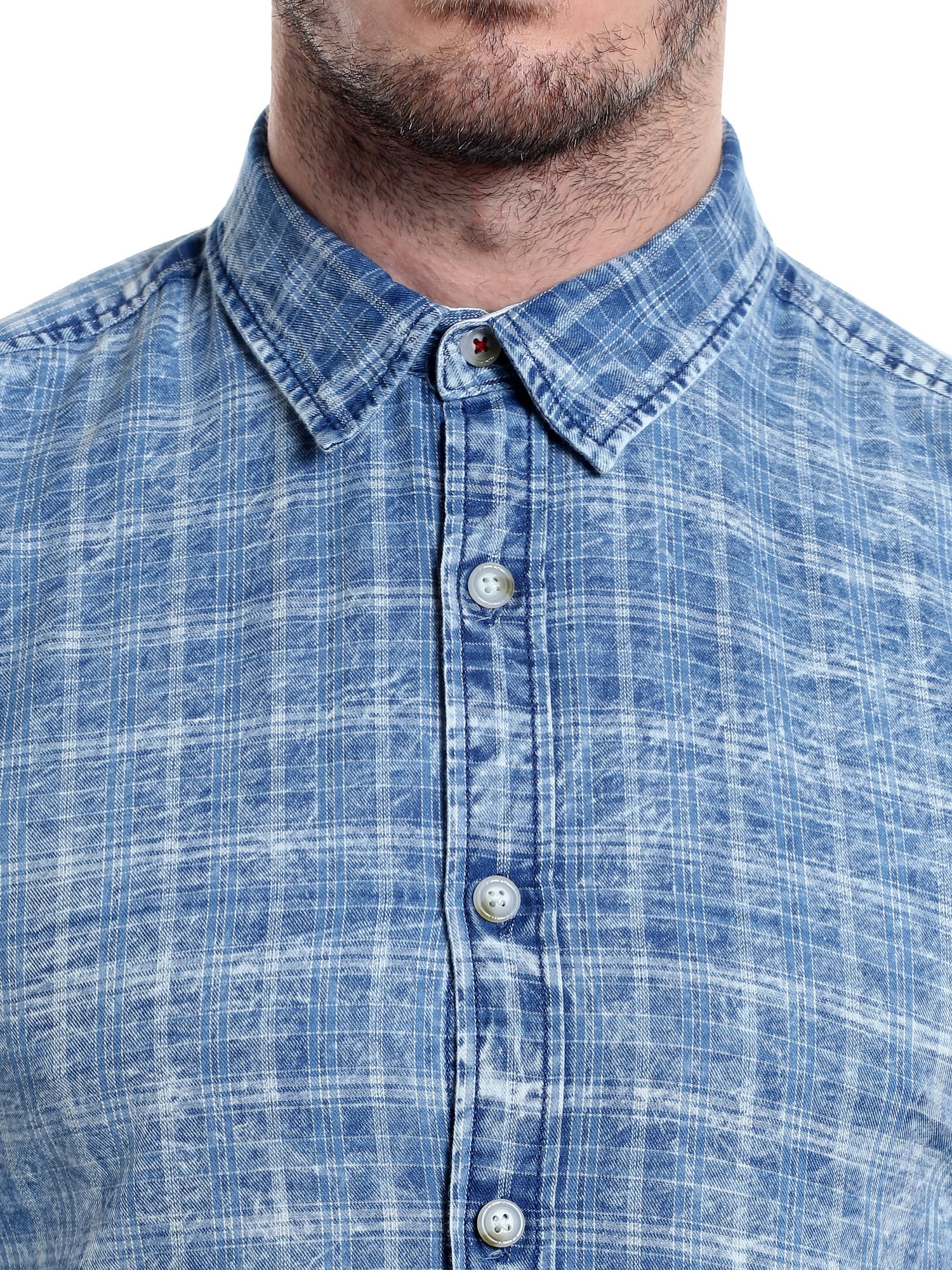 Light Blue Denim Check Shirt