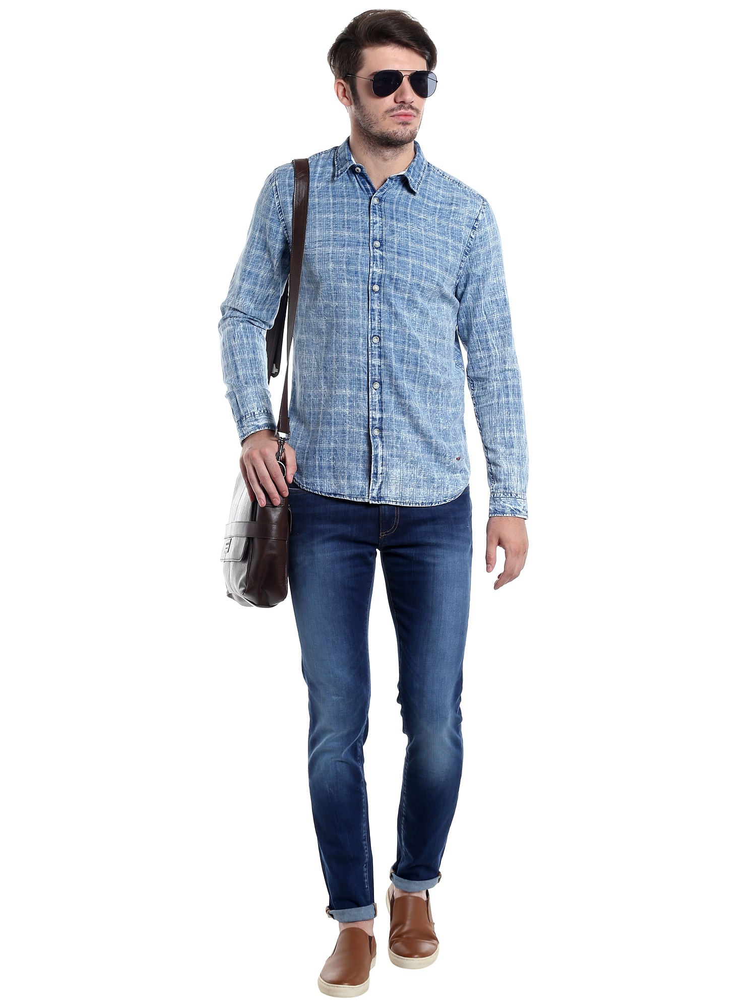 Light Blue Denim Check Shirt