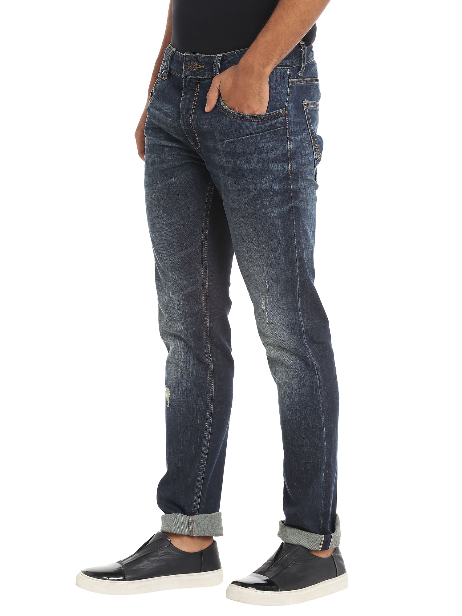 Blue Mildly Distressed Regular Fit Jeans