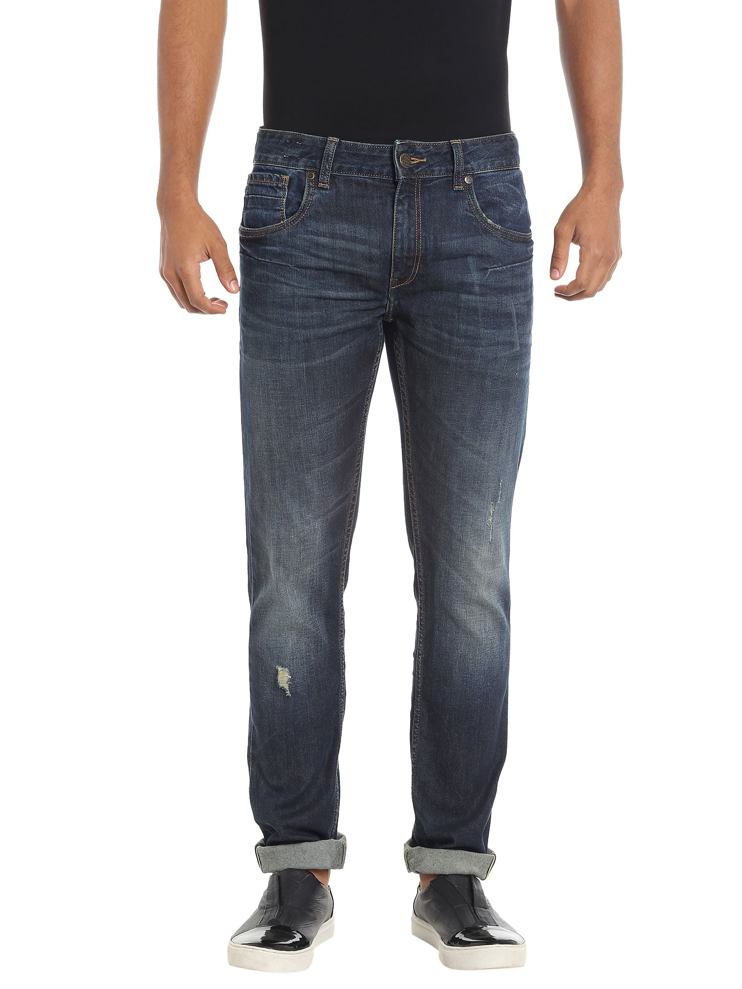 Blue Mildly Distressed Regular Fit Jeans