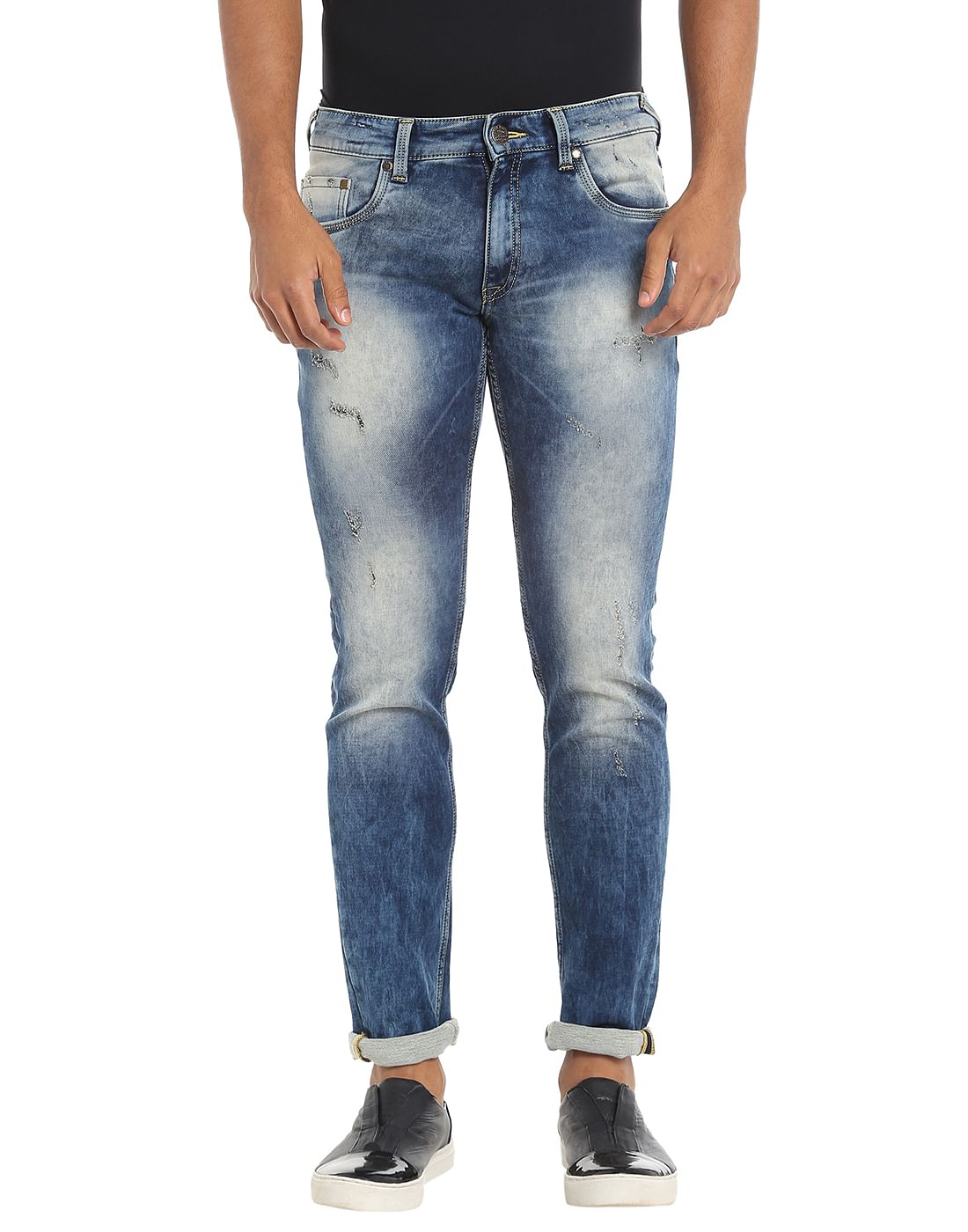 Blue Distressed Low Rise Slim Fit Jeans - 28/32