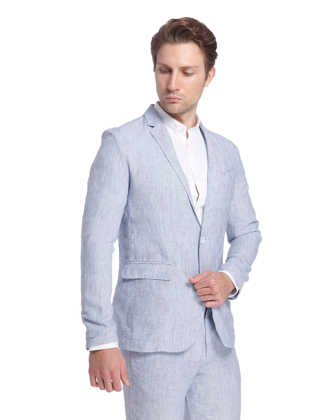 White Striped Linen Blazer