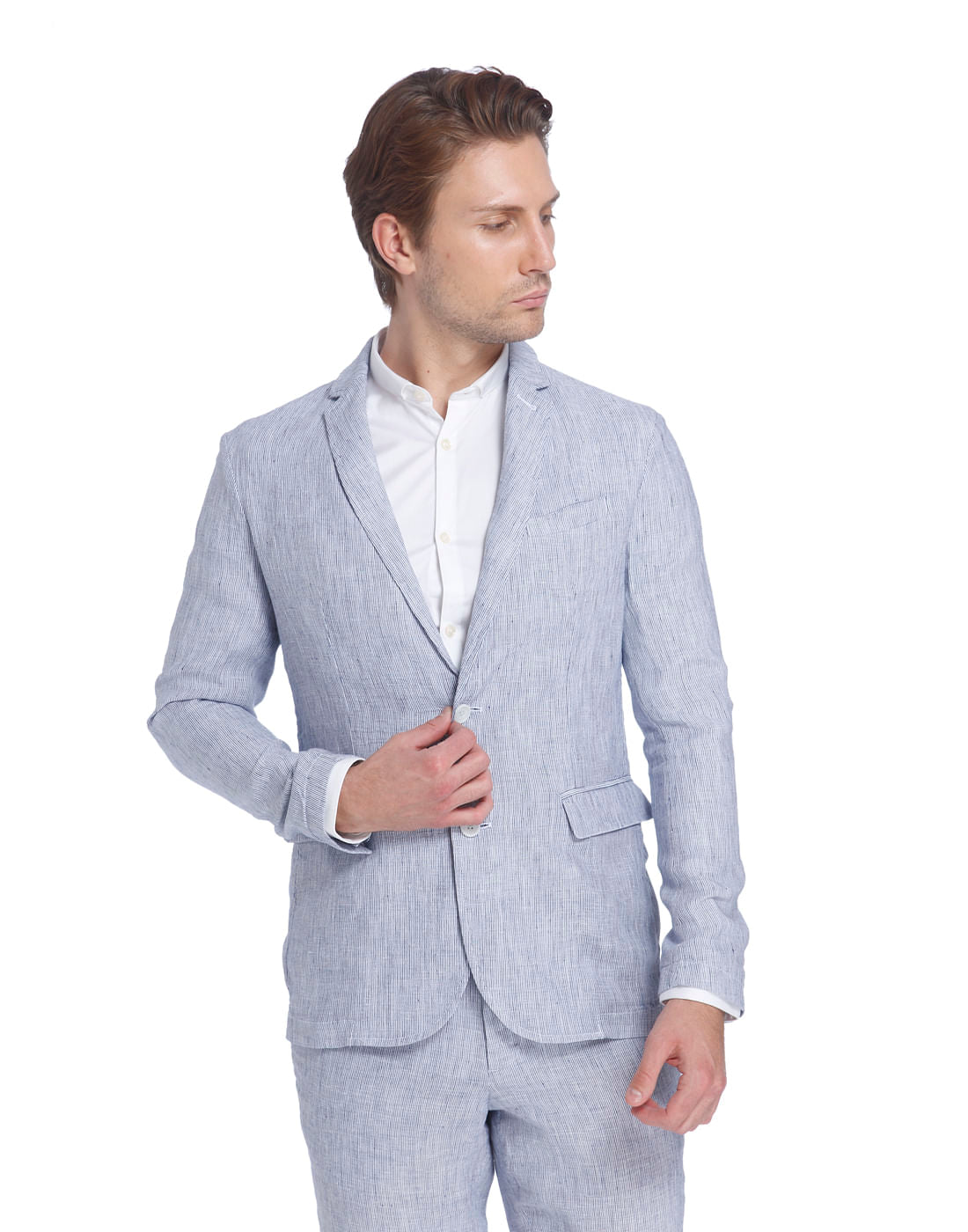 White Striped Linen Blazer - S