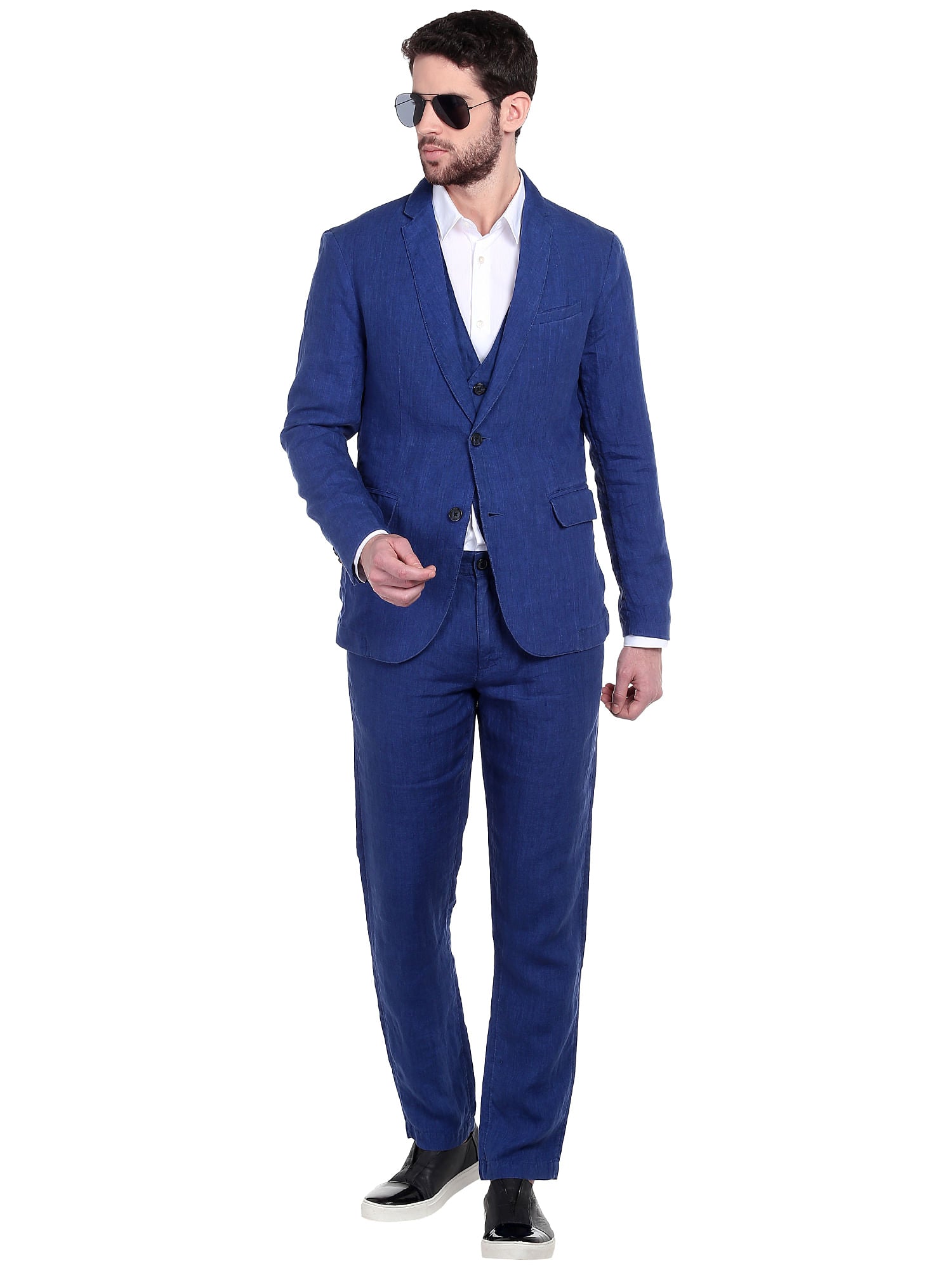 Blue Linen Waist Coat