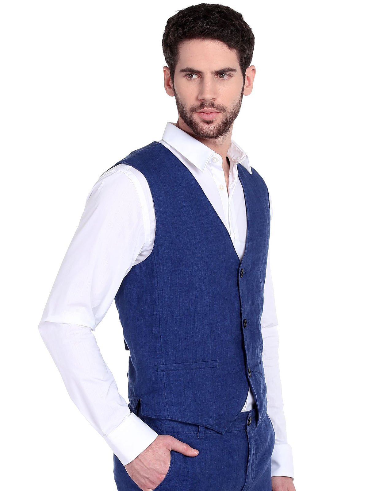 Blue Linen Waist Coat - 46