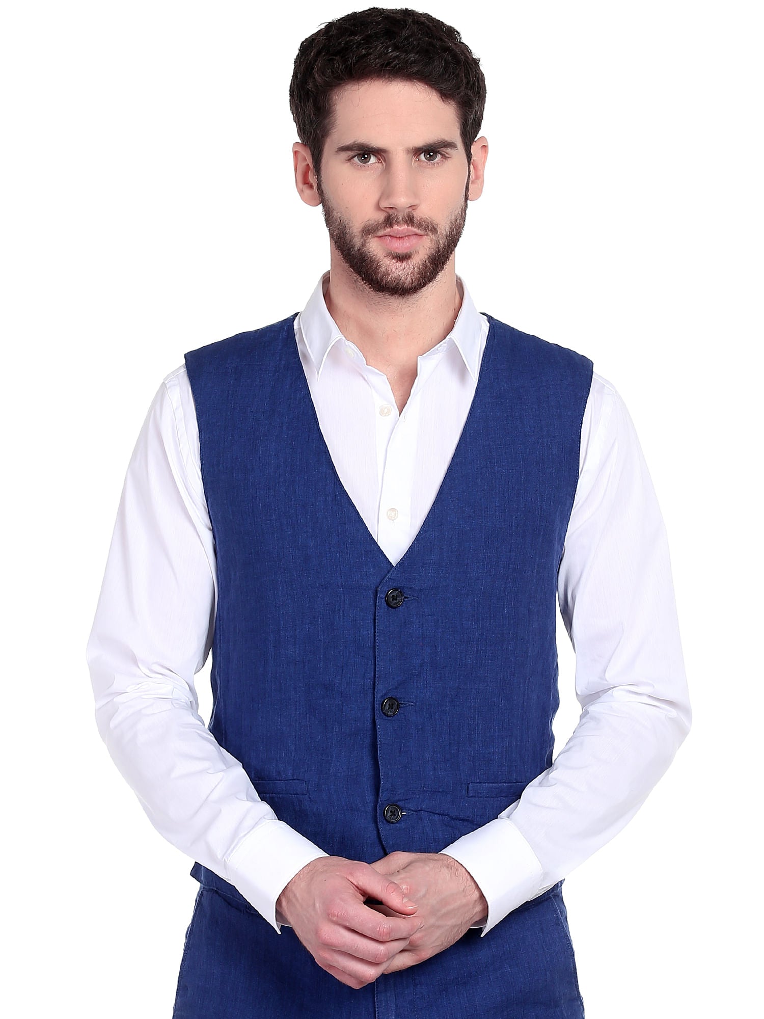 Blue Linen Waist Coat