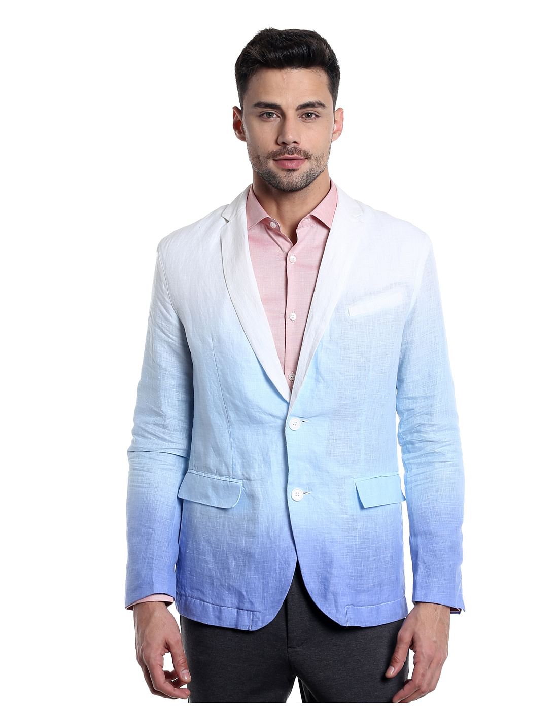 Light Blue Ombre Linen Blazer - 46