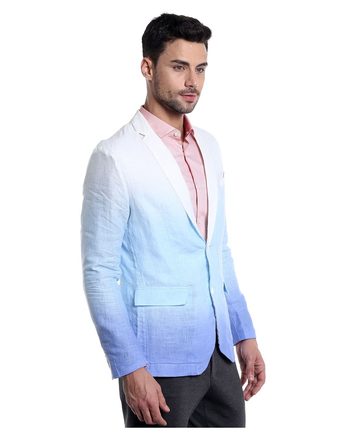 Light Blue Ombre Linen Blazer