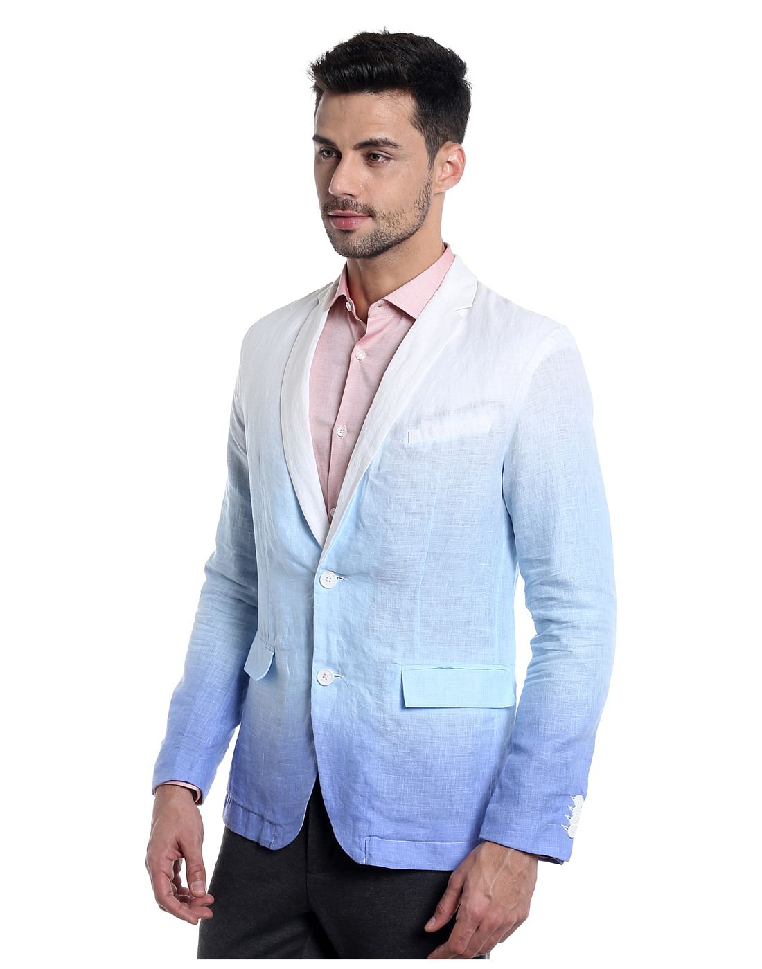 Light Blue Ombre Linen Blazer
