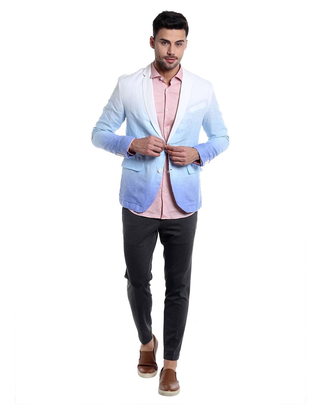 Light Blue Ombre Linen Blazer