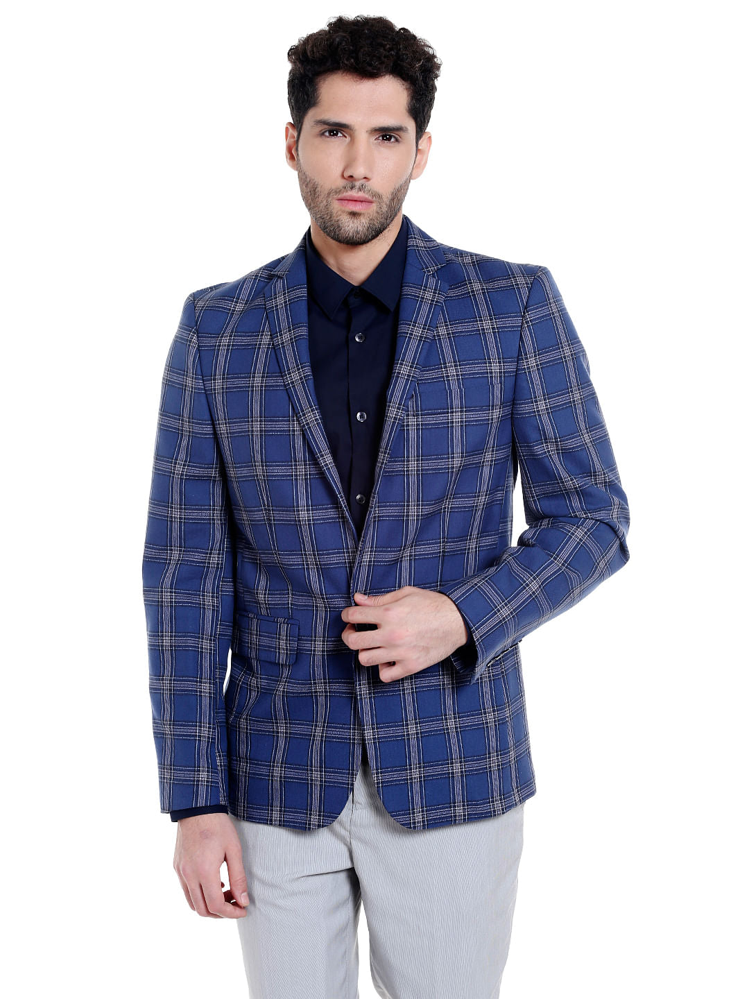 Blue Check Slim Fit Blazer - 46