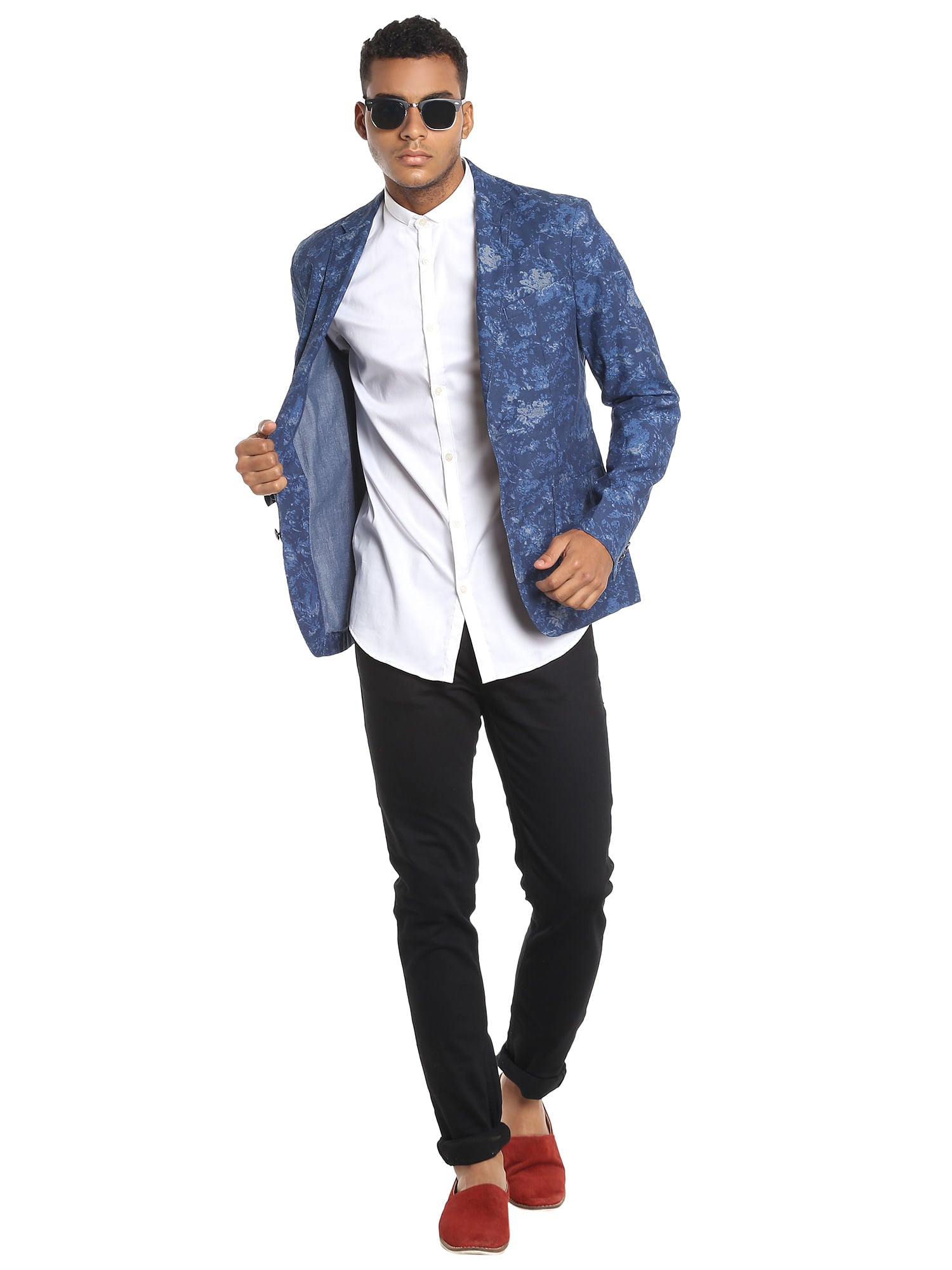 Dark Blue Printed Blazer