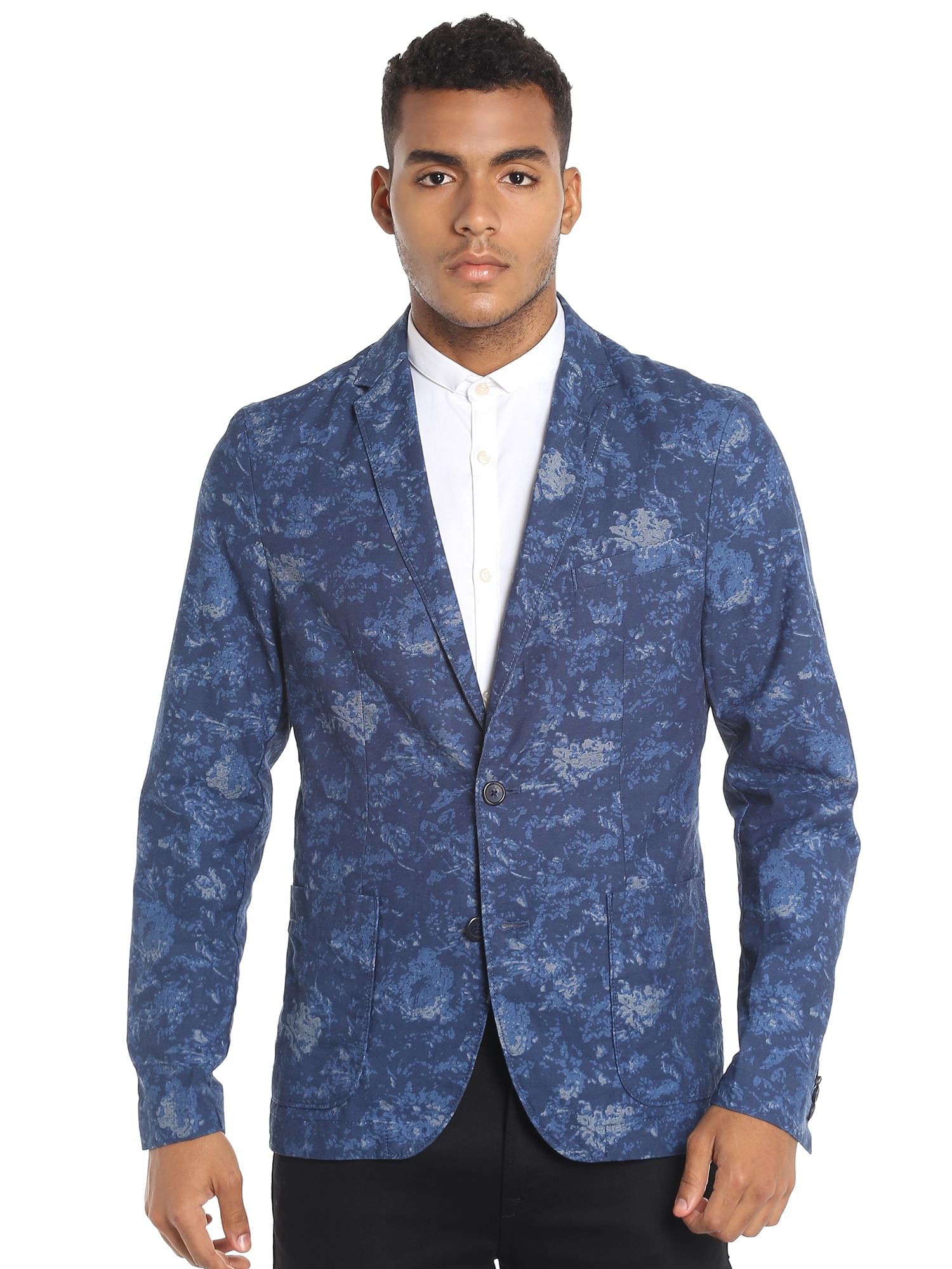 Dark Blue Printed Blazer