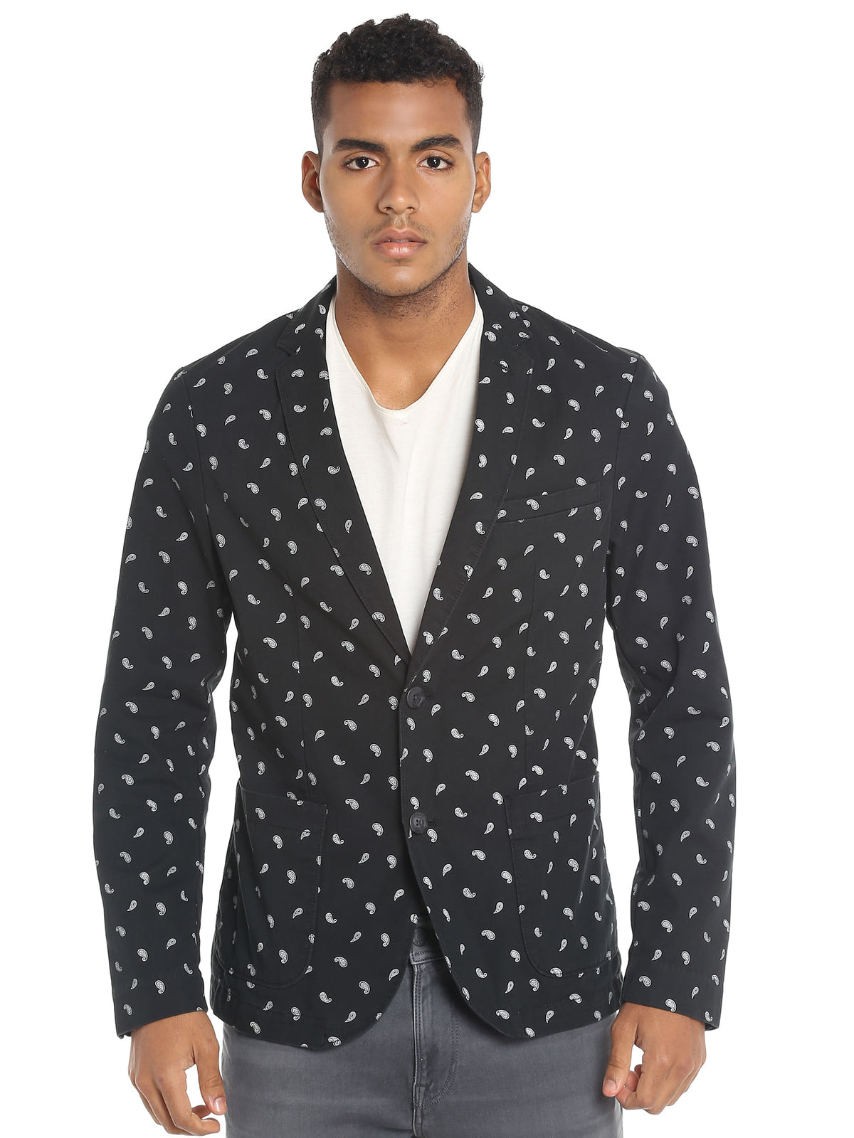 Black Paisley Print Blazer - 46
