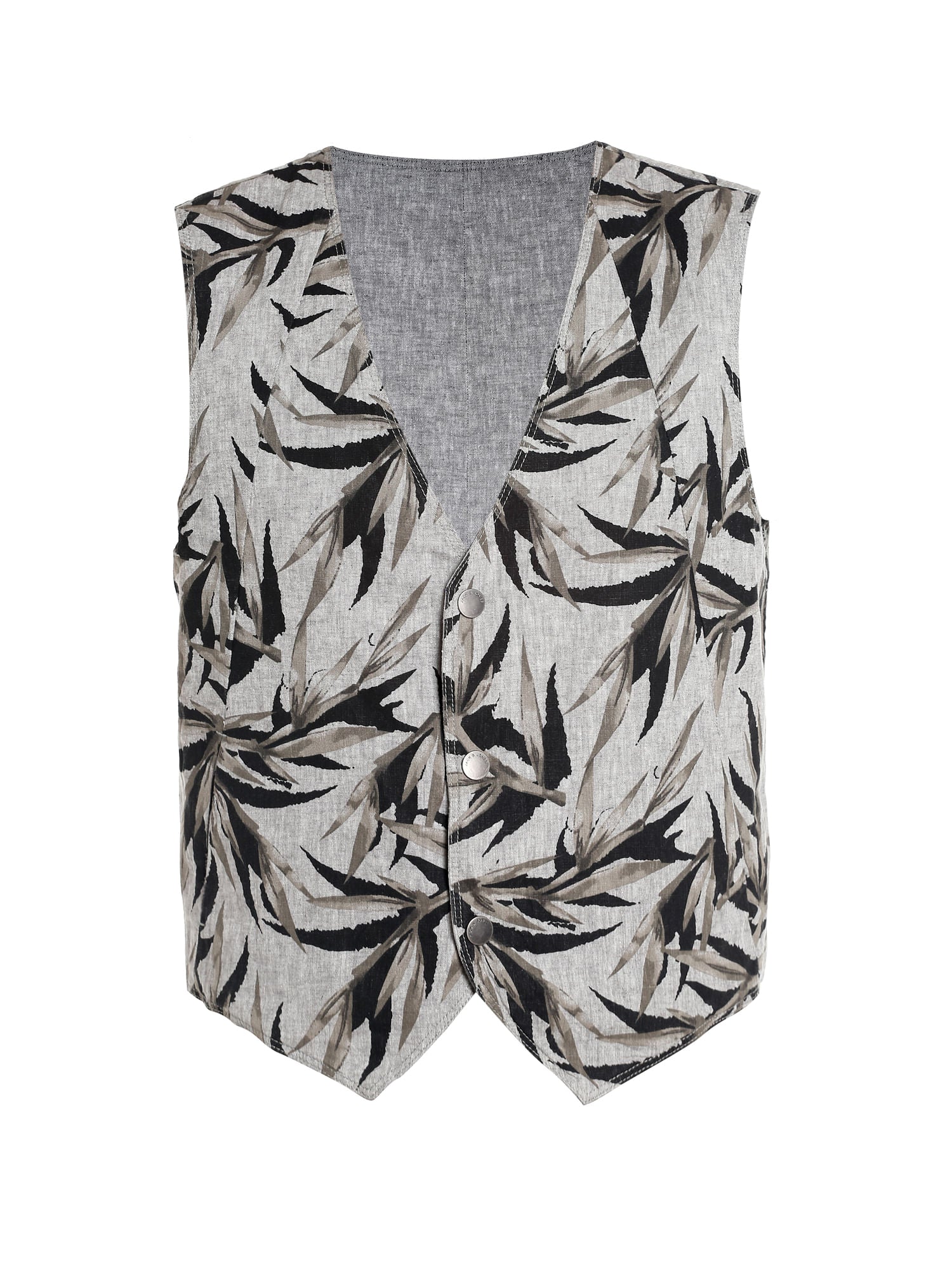 Black Leaf Print Waistcoat