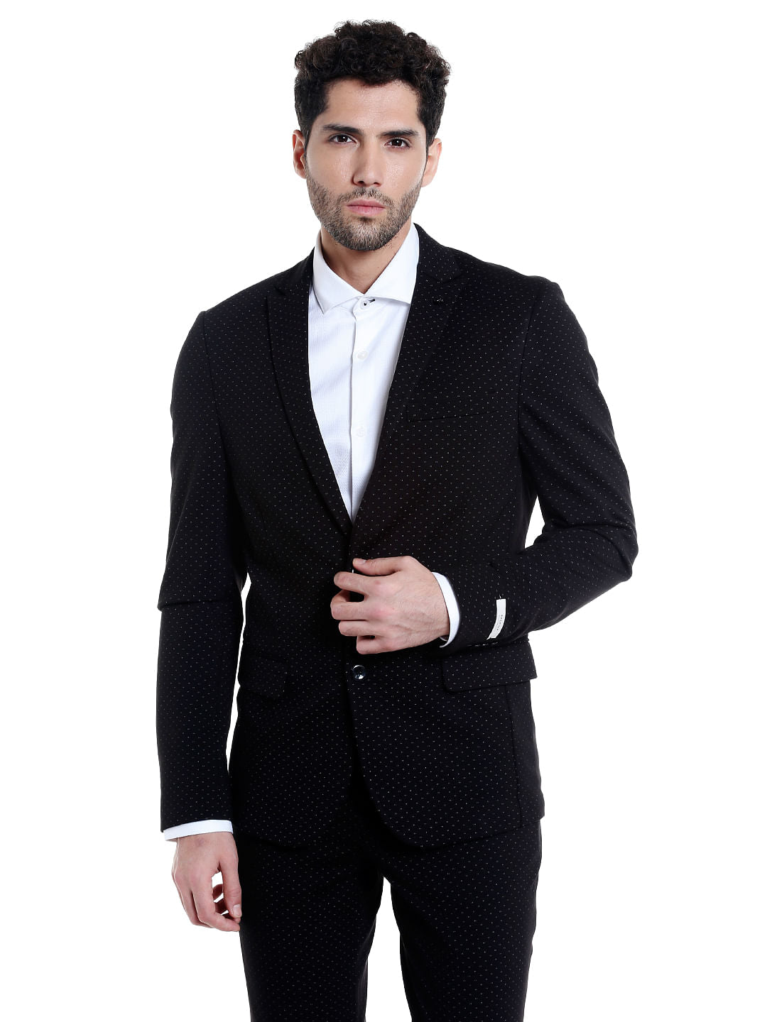 Black Printed Slim Fit Blazer - 46