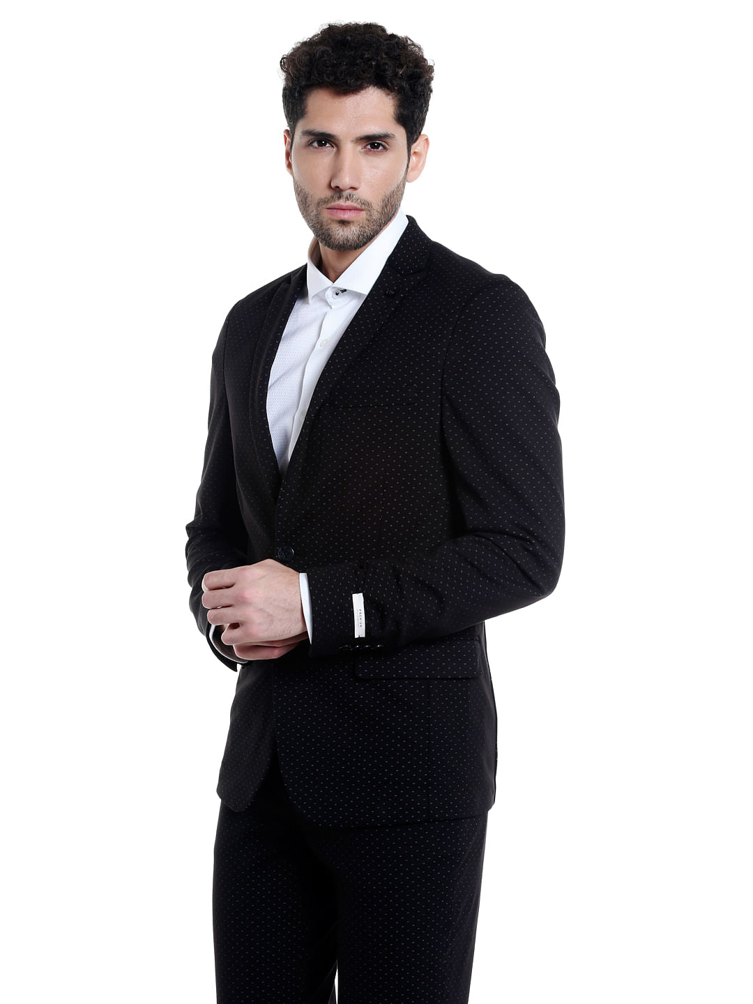 Black Printed Slim Fit Blazer