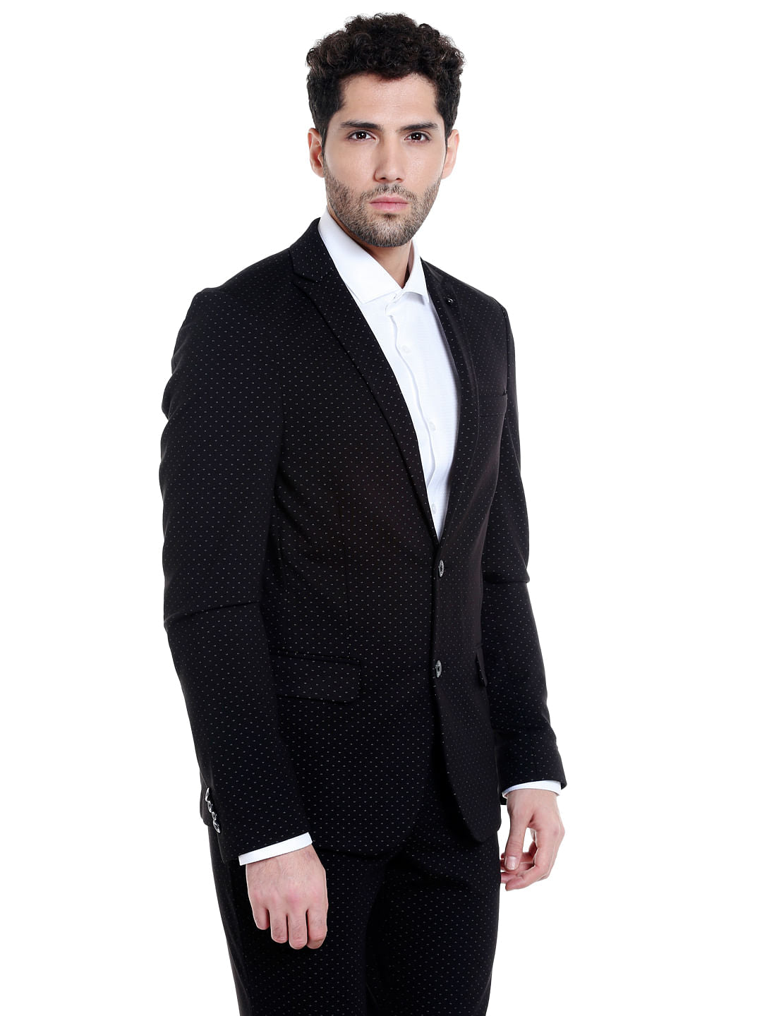 Black Printed Slim Fit Blazer