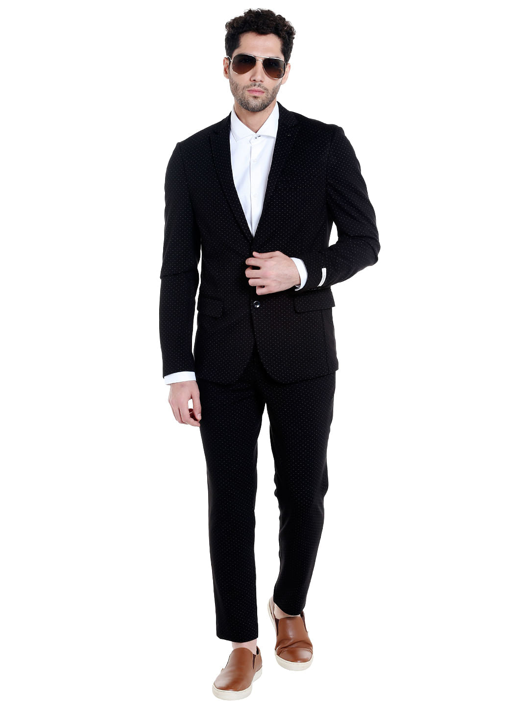 Black Printed Slim Fit Blazer