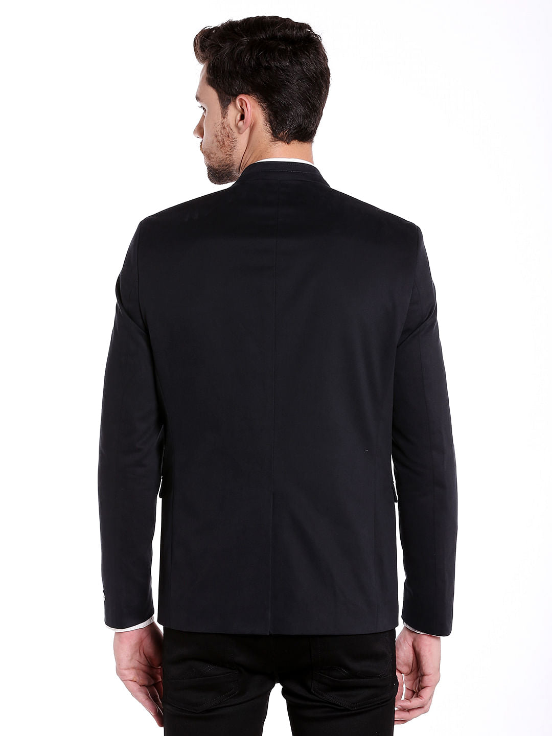 Dark Blue Mandarin Collar Blazer