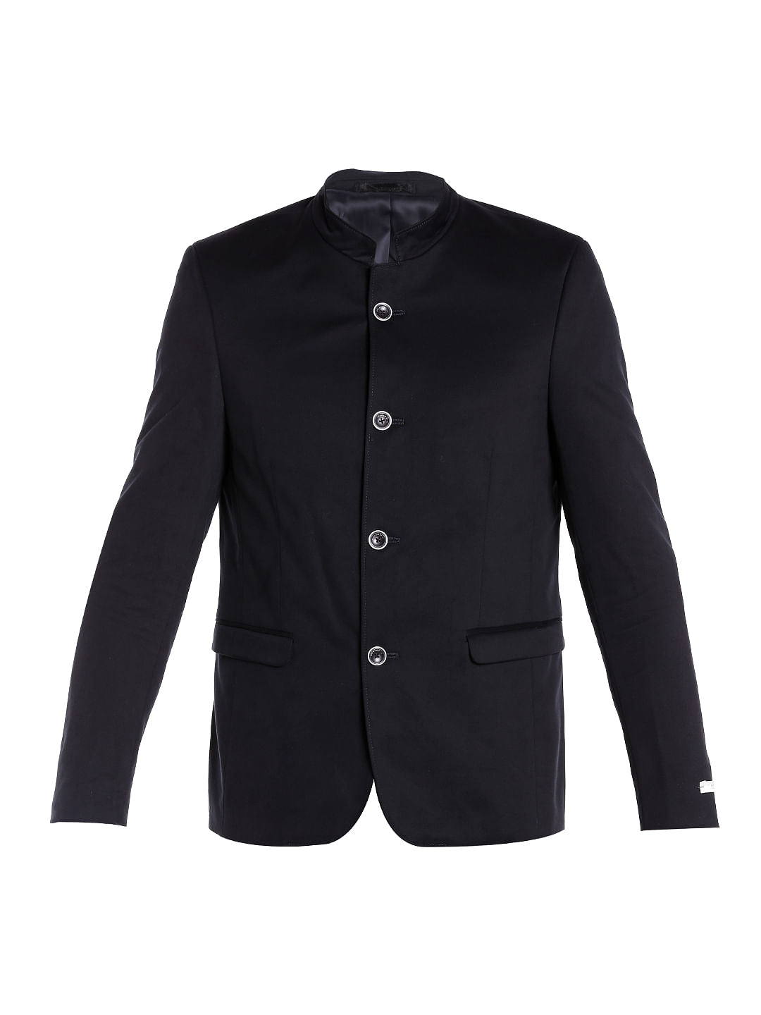 Dark Blue Mandarin Collar Blazer