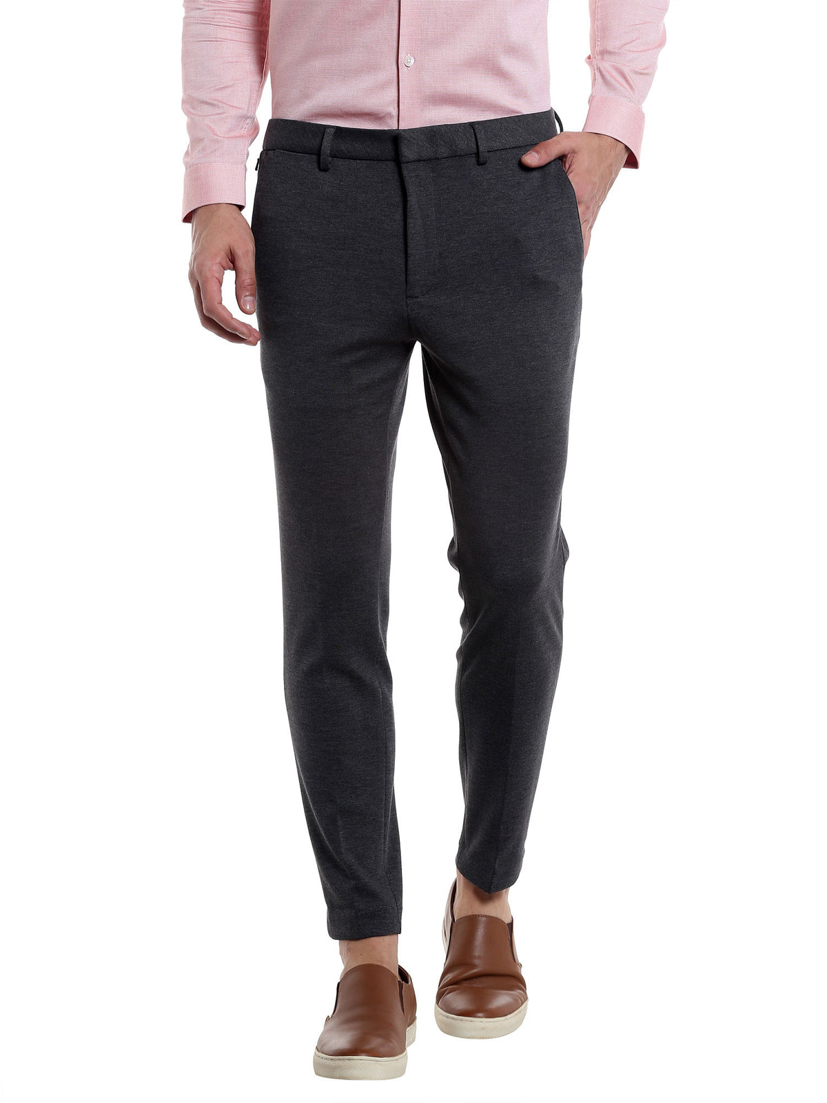 Charcoal Cropped Slim Fit Trouser - 46