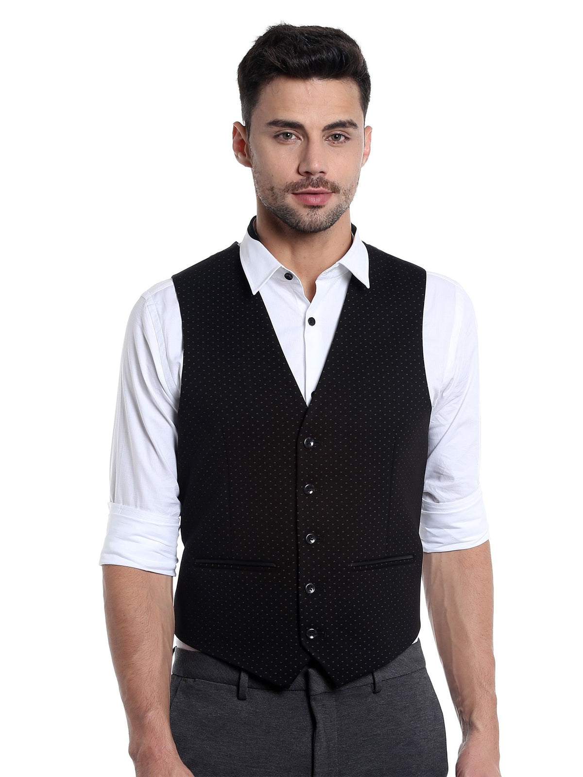 Black Printed Waistcoat - 46