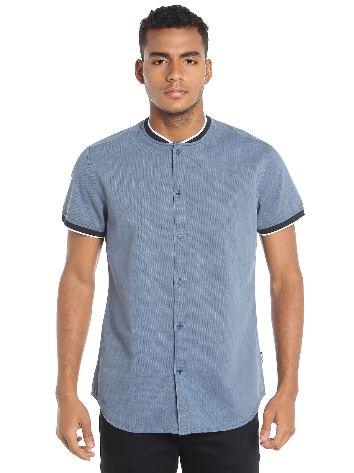 Blue Colour Blocked Slim Fit Shirt - S