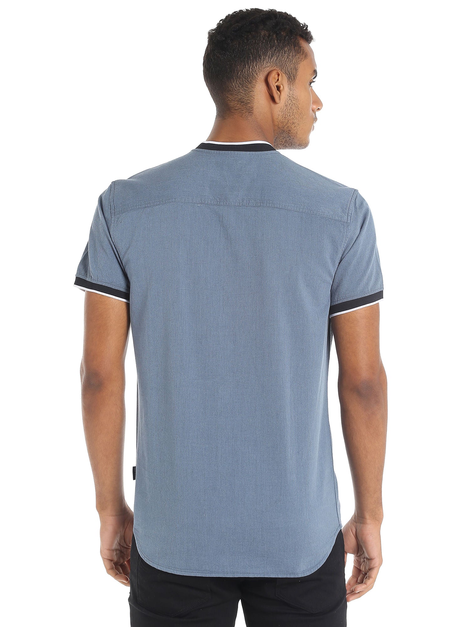 Blue Colour Blocked Slim Fit Shirt
