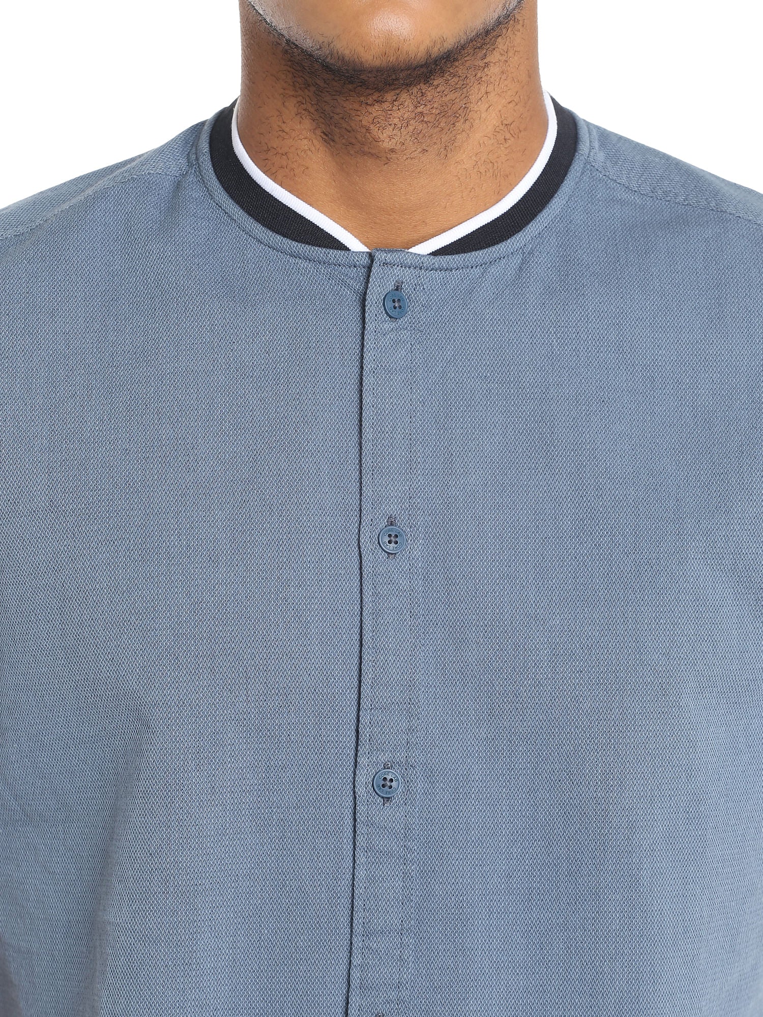 Blue Colour Blocked Slim Fit Shirt