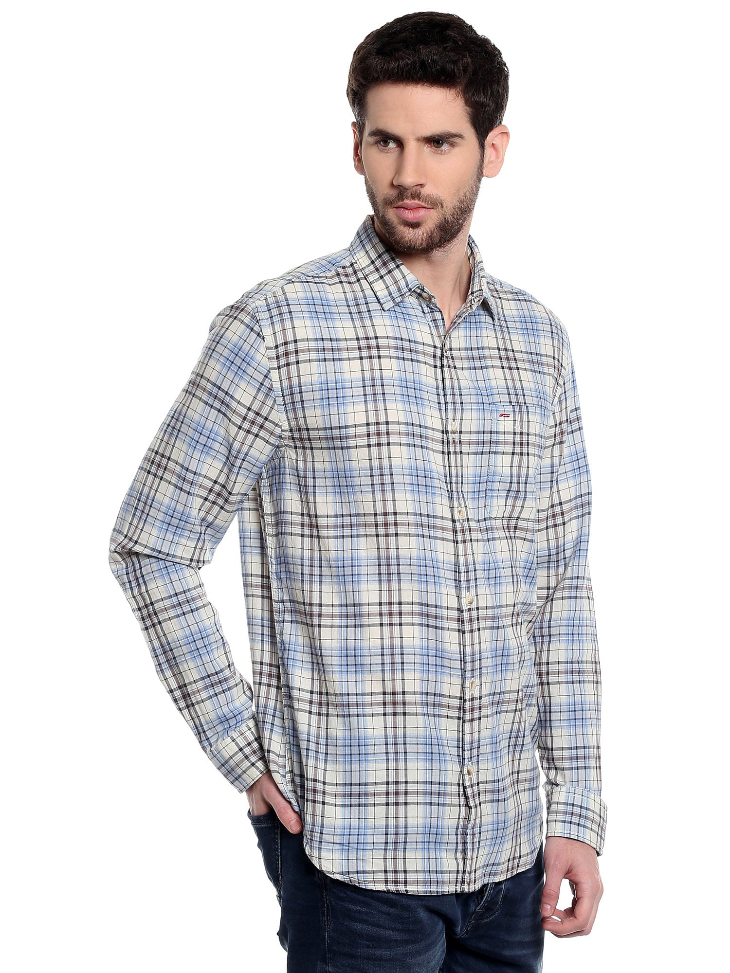 White Slim Fit Check Shirt