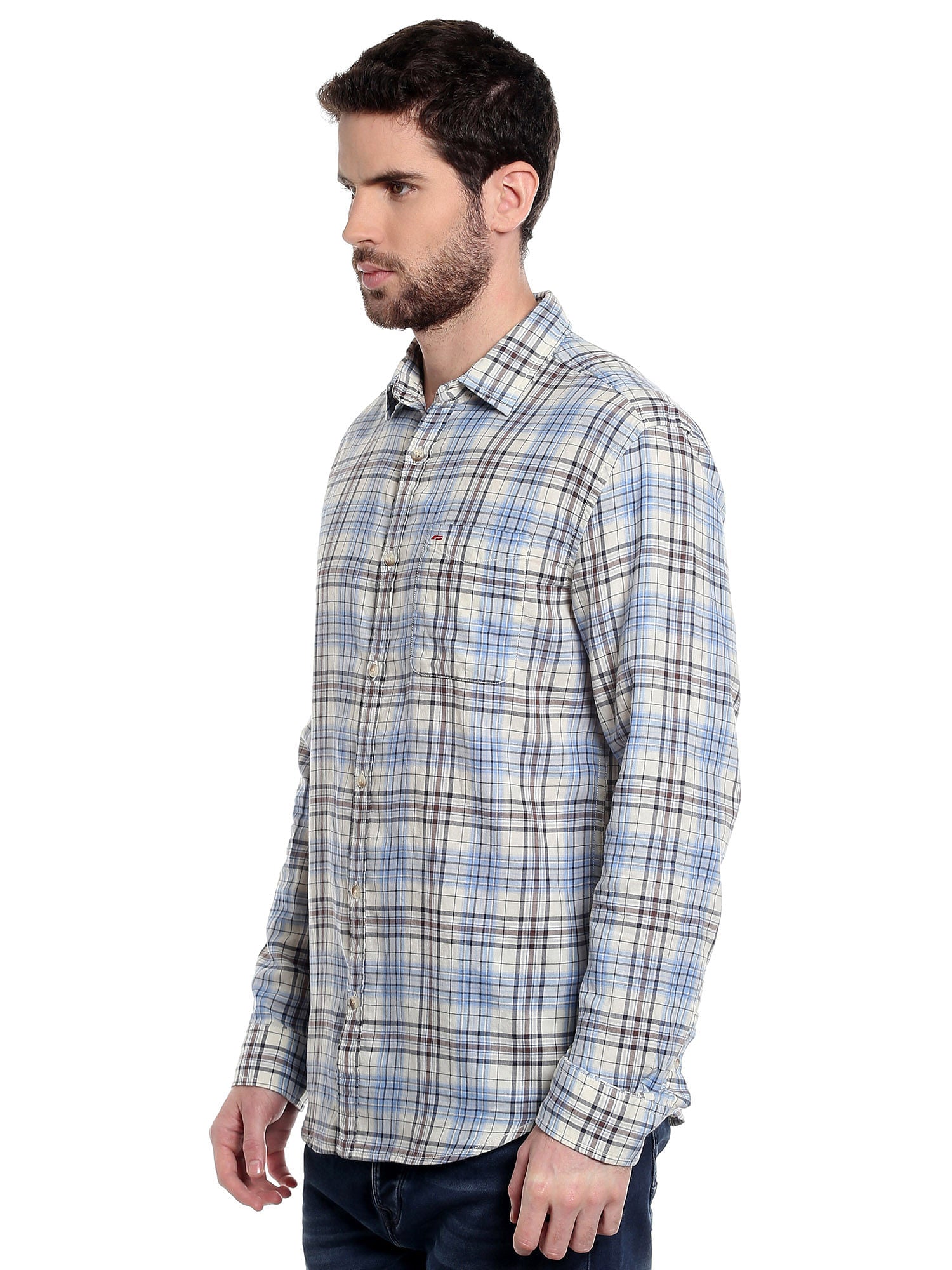 White Slim Fit Check Shirt